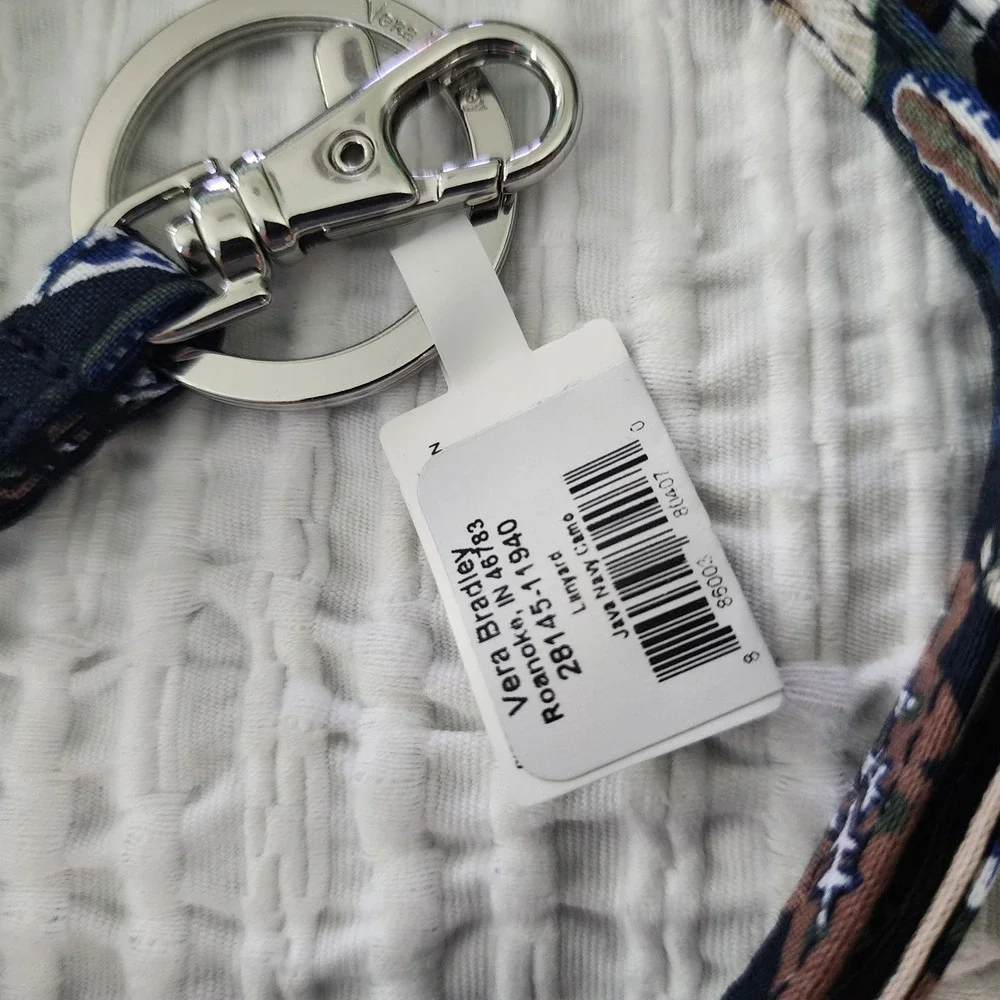 Vera Bradley Lanyard Java Navy Camo Paisley Cotton Key ID Holder 28145-11940 NWT